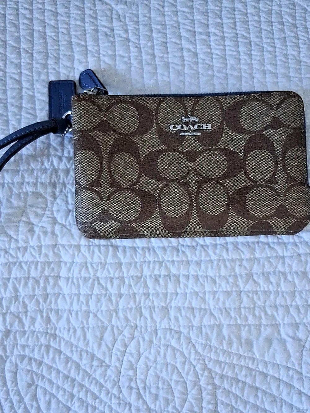 Coach Corner Zip Wristlet In Signature Canvas Brown
